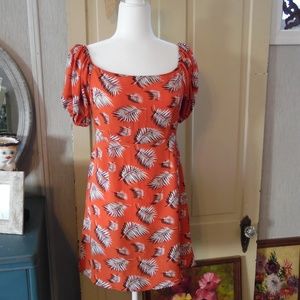 Dress Off the Shoulder Dress Palm Leaf Print NWT